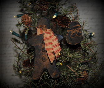 Retro Style Gingerbread Boy & Santa Ornaments